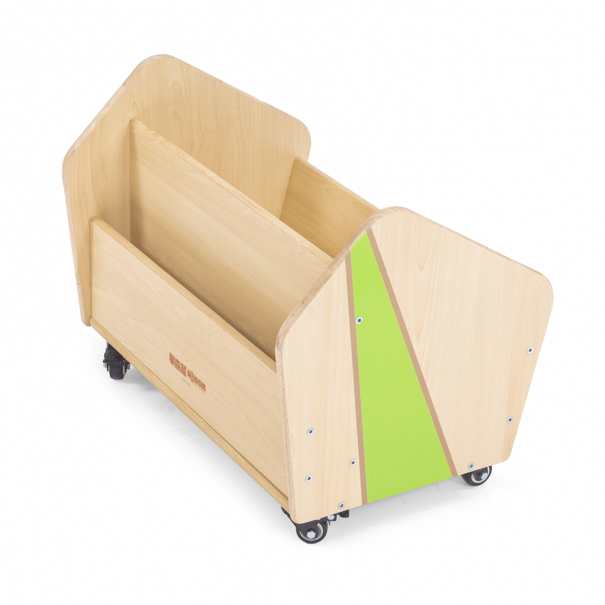 Kleiner Kinder-Bücherwagen, 2 Fächer, mit Rollen, 60x40x45 cm, Ahorn