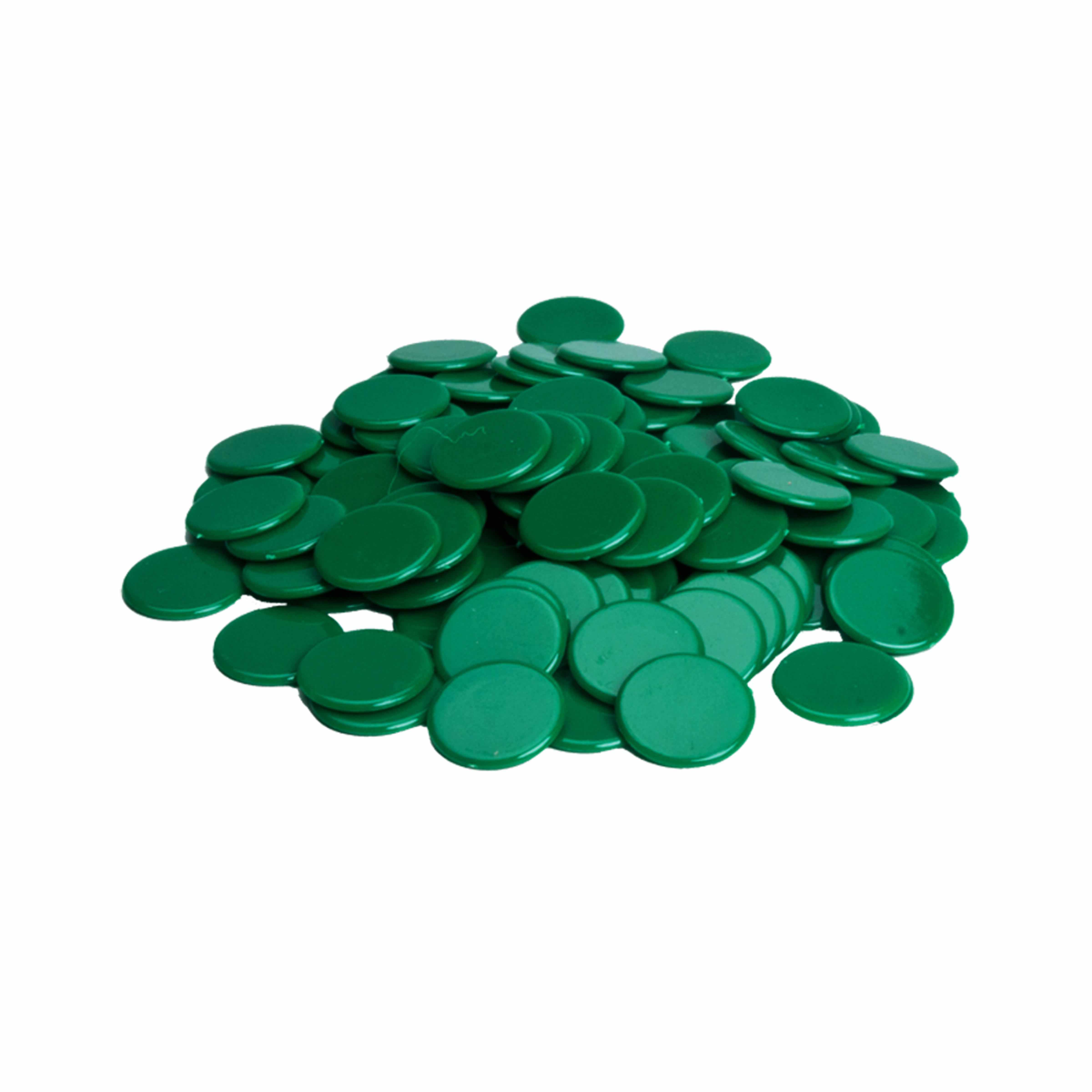 Rechenchips grün aus Kunststoff, 100 Stück, Ø 2 cm