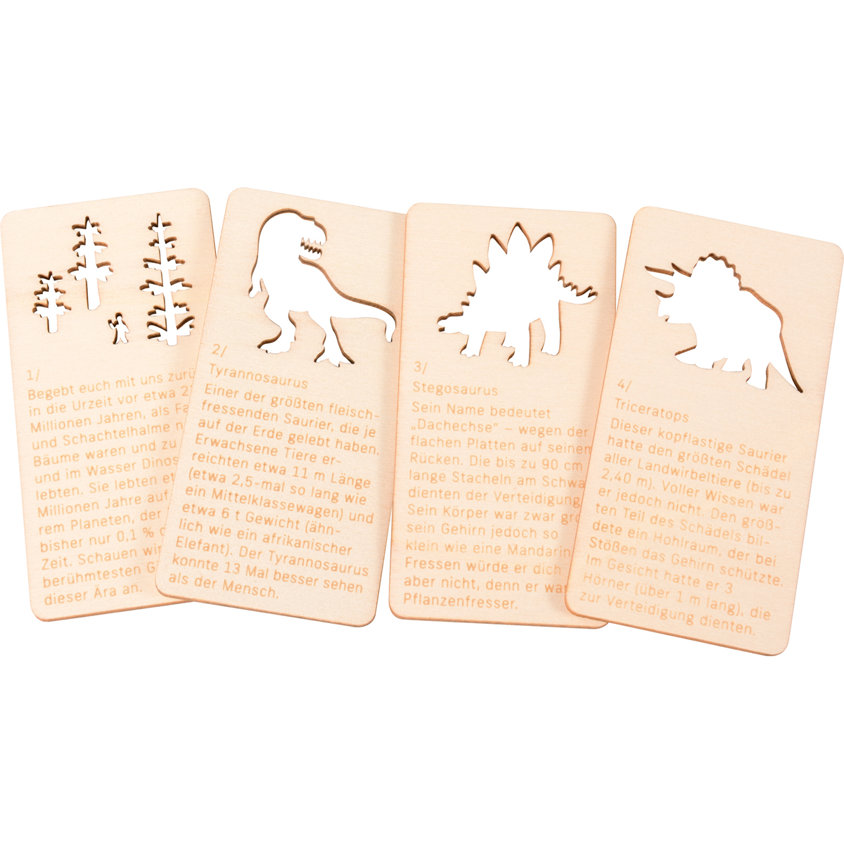 Schattenspiel Dinosaurier, 8 nummerierte Holzkarten, 6 x 12 x 0,3 cm