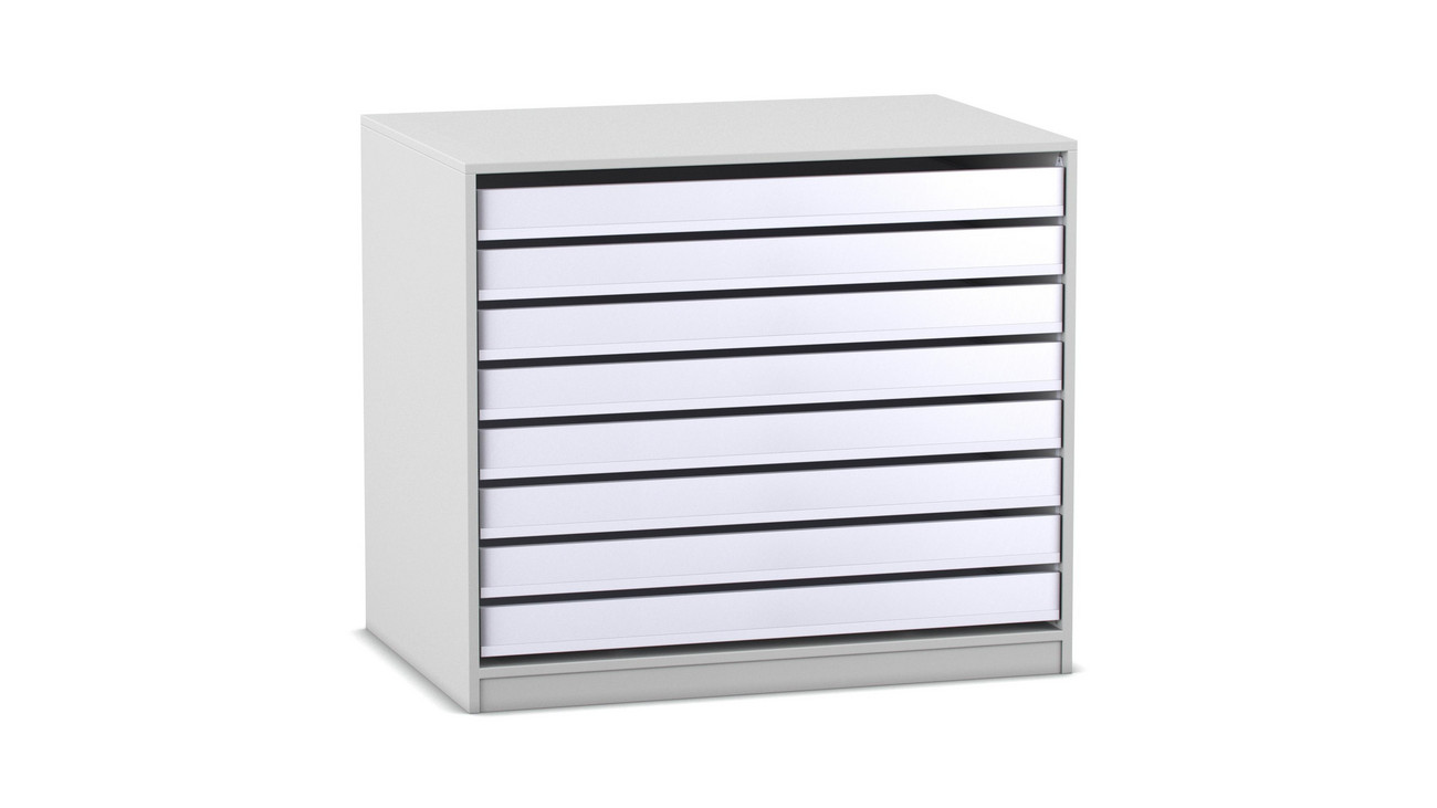 Flexeo® Papier- und Bilderschrank, grau, 8 große Auszüge, HxBxT: 99,1 x 115 x 78 cm
