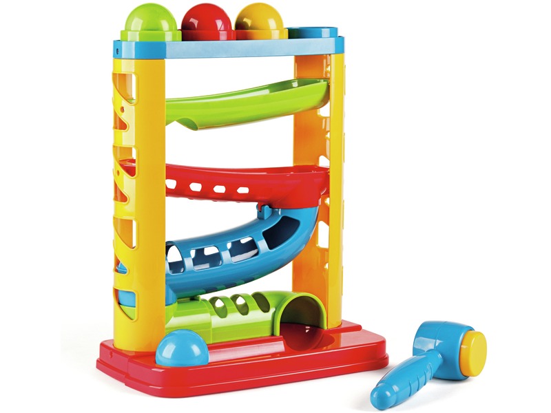 Kugelbahn Leuchtende Farben mit Hammer und 4 Kugeln, Höhe 30 cm, ab 1 Jahr