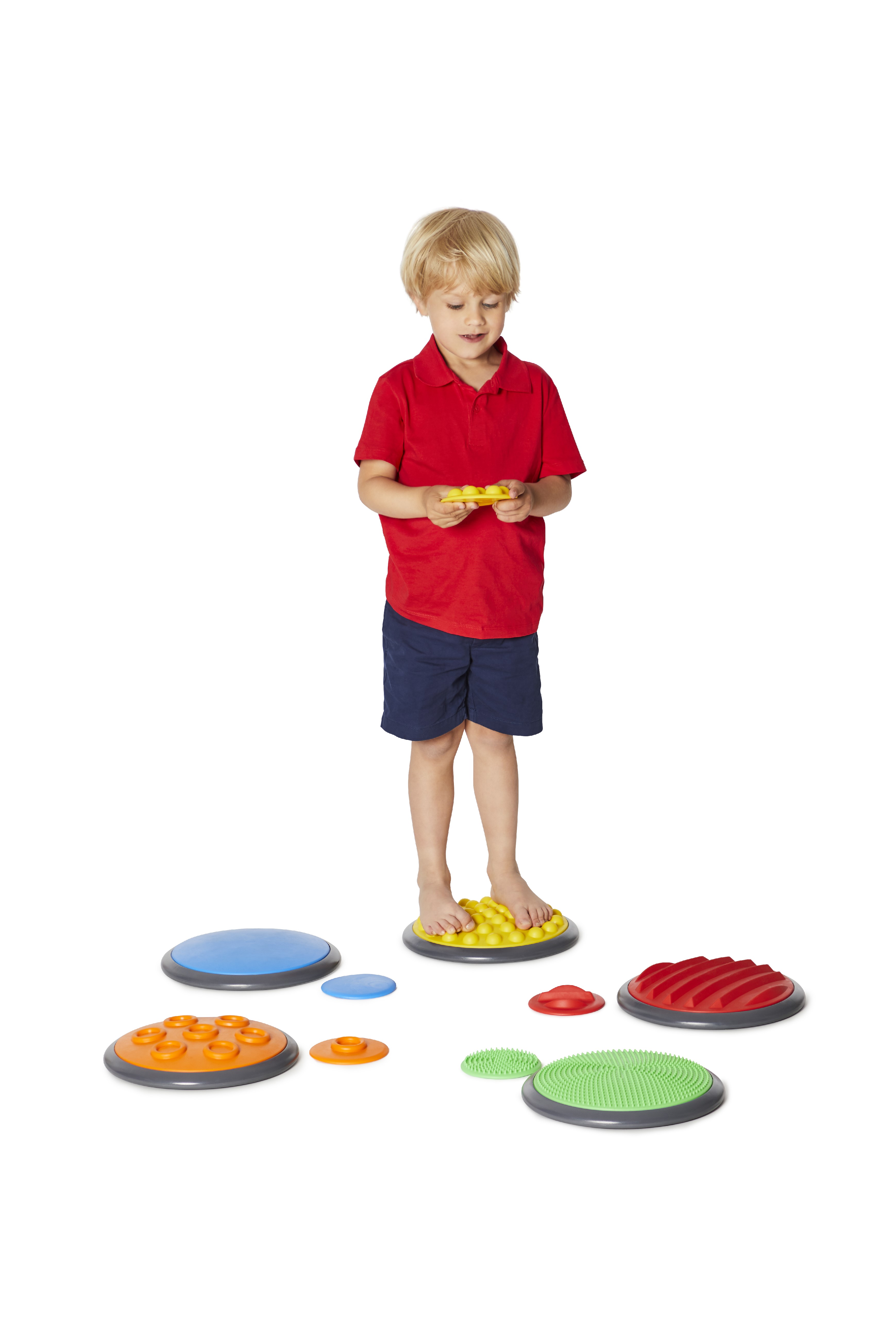 Taktile Fühlplatten, Gonge Scheiben, Set 1, inkl. Augenbinde, 5er Set