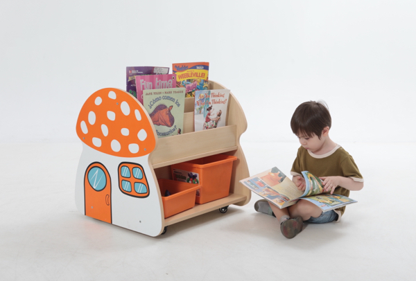 Kinder-Bücherwagen, Pilz, mit Rollen, 60x58x61 cm