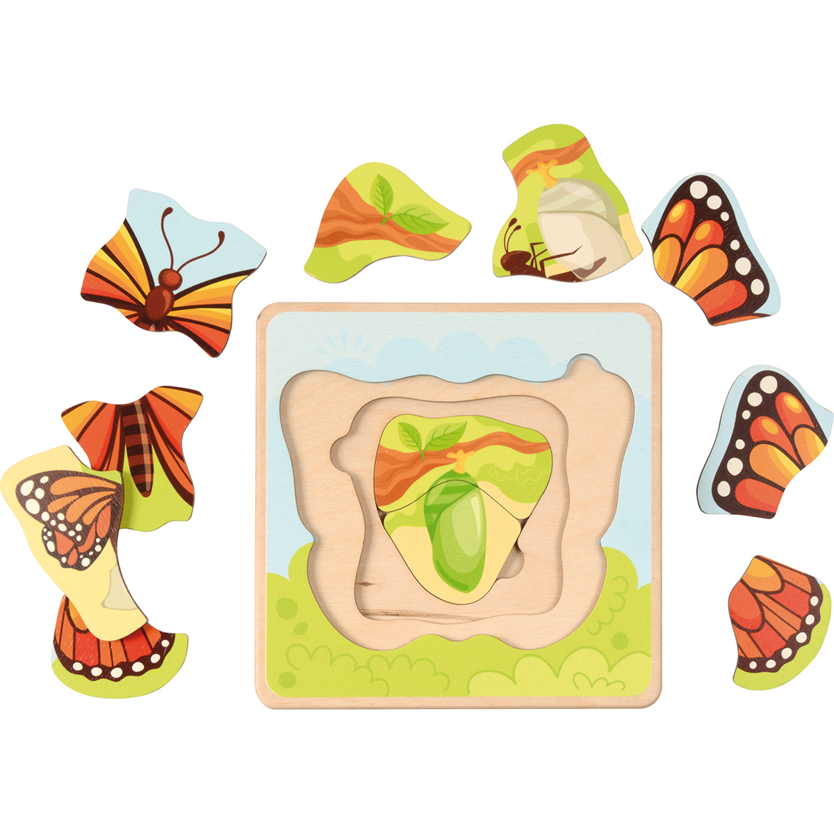 Lebenszyklen Puzzle Schmetterling, 5 Schichten, 17 x 17 cm, ab 3 Jahre