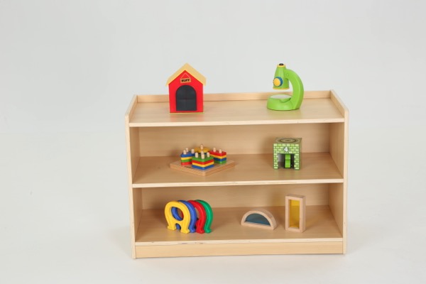 Kinder-Regal mit erhöhter Rückwand, niedrig, 2 Fächer, 82x39x57 cm, Ahorn