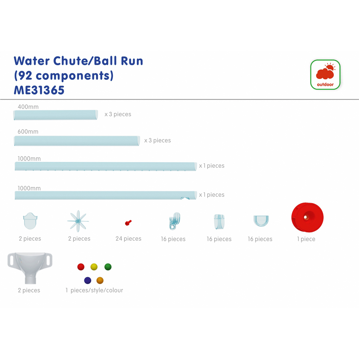 Wasserrutsche Ballbahn Set 92 Teile, längste Bahn 60 cm, Halterungen, ab 3 Jahre