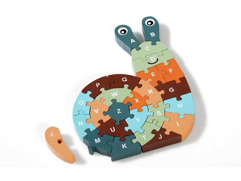 Lernpuzzle Zahlen und Buchstaben Schnecke aus Holz, ab 3 Jahren