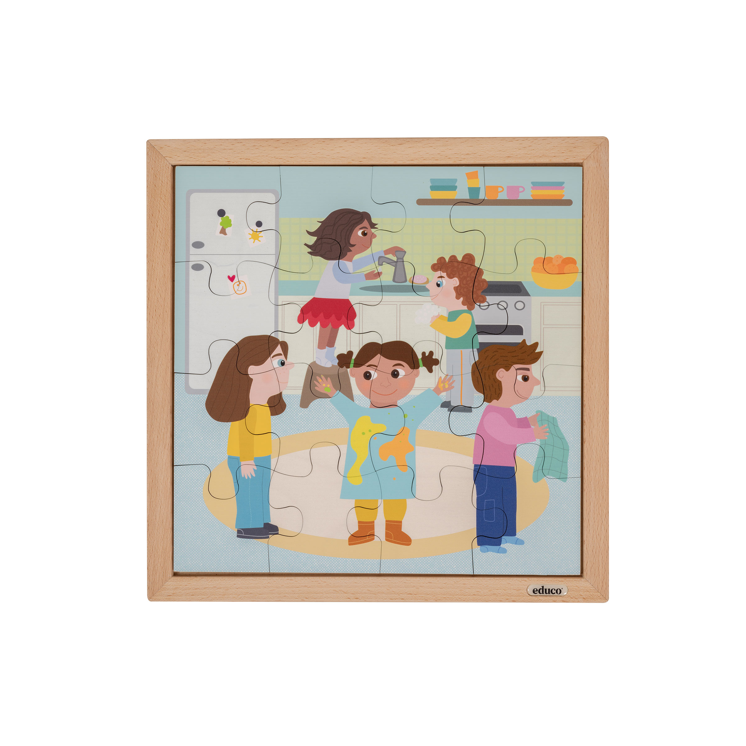 Puzzle Tagesroutine Hände waschen aus Holz – 16 Teile