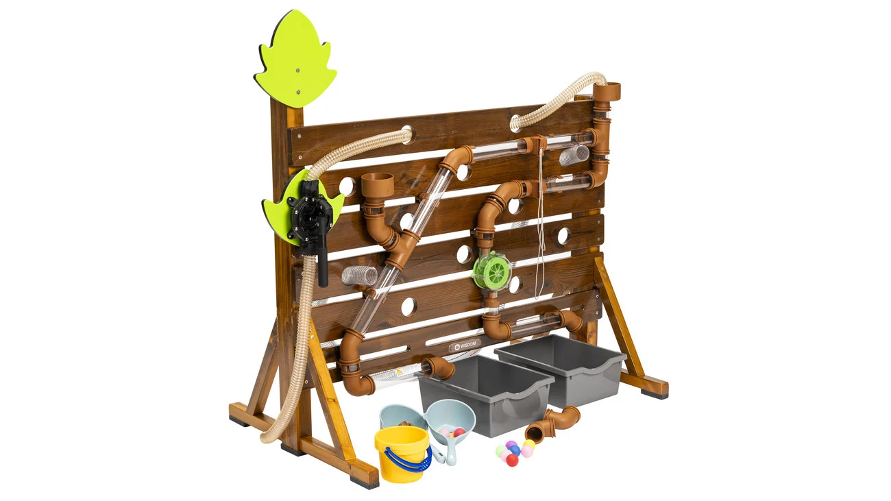 Wasser-Spielset, Freistehende Wand mit Rohren und Wasserrad, Outdoor