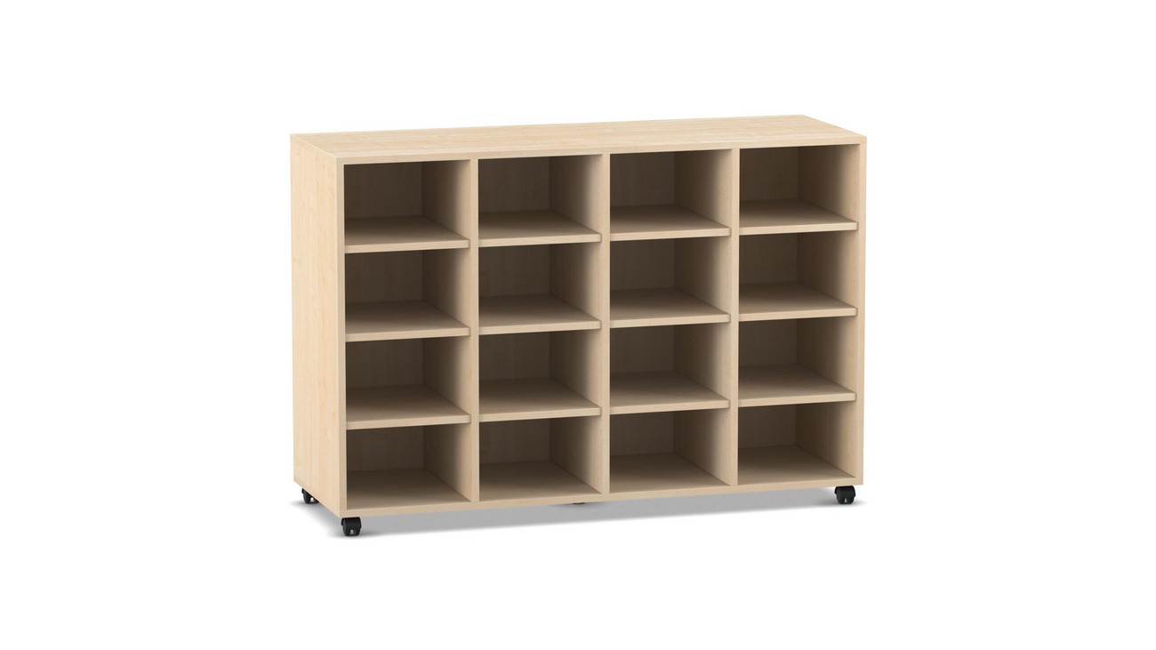 Flexeo® Regal Pro, 4 Reihen, 16 Fächer, HxBxT: 99,1 x 143,9 x 48 cm, Ahorn honig, Stellfüße