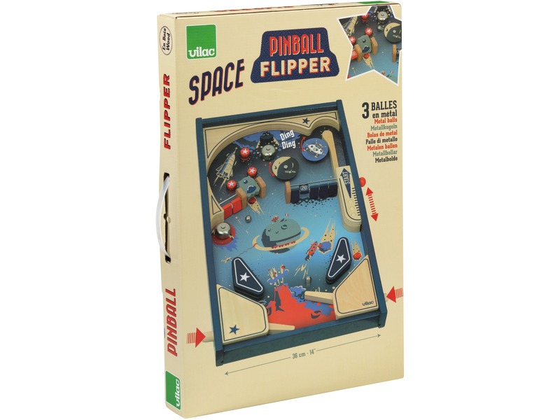 Flipper Weltraum aus Holz, Geschicklichkeitsspiel mit 3 Kugeln, ab 5 Jahren