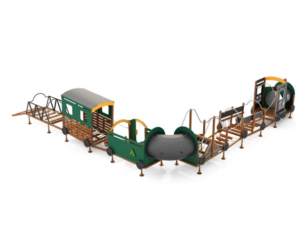 Spielgerät Eisenbahn, Kletter- und Balancierparcour, Komplettset mit Kriechtunnel, 12-teilig, Outdoor