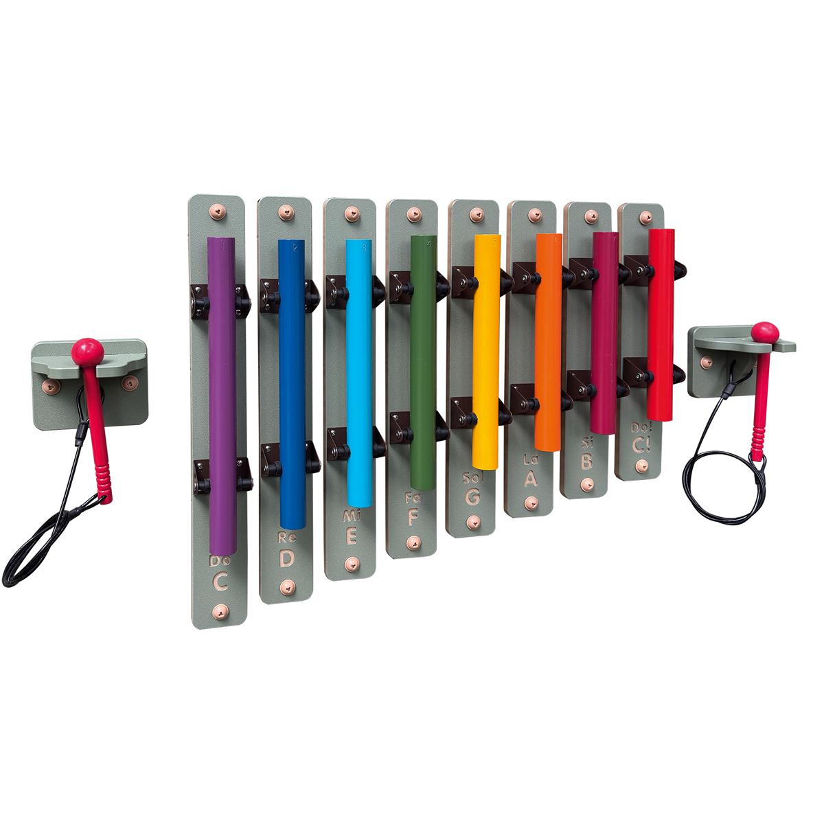 Glockenspiel für STEM Wand, 8 nummerierte Stahlstäbe in C Dur, 59 x 37 x 19,5 cm