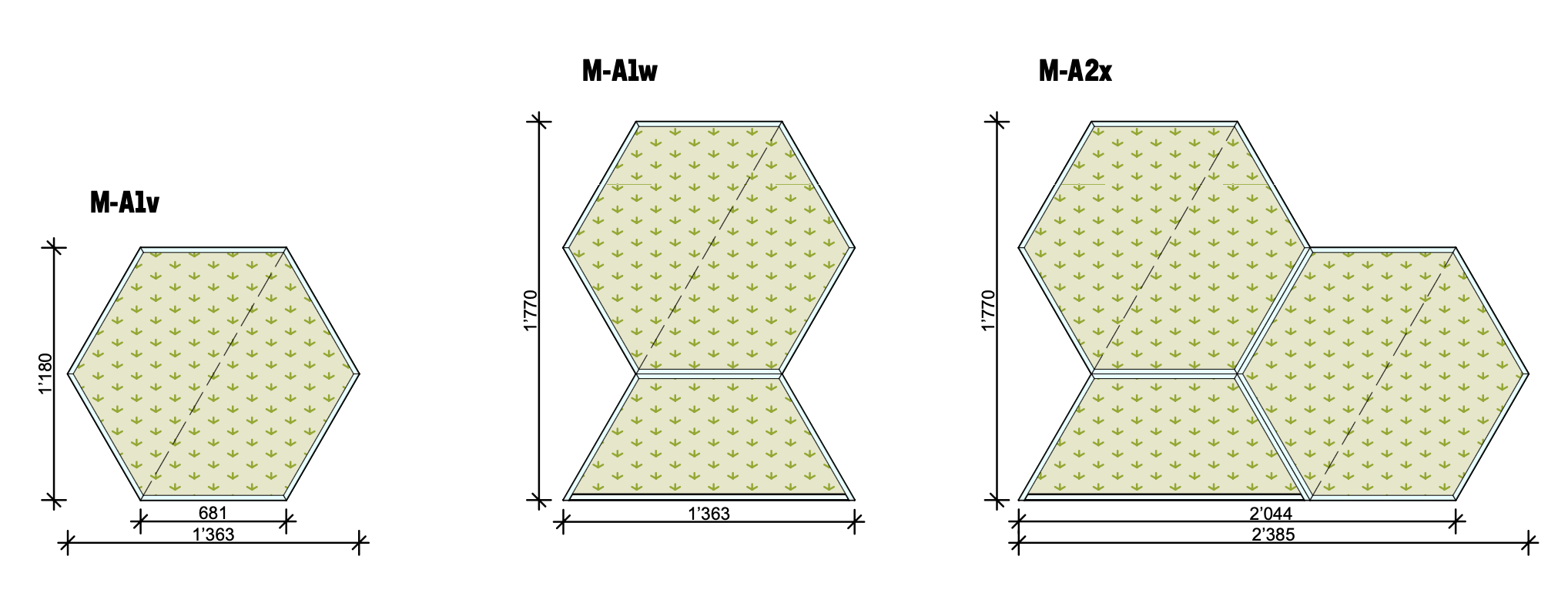 Lernwabe® Flip Set M: 2 ganze + 1 halbe Wabe Größe M, Seiten hellblau, Rückwand hellgrün