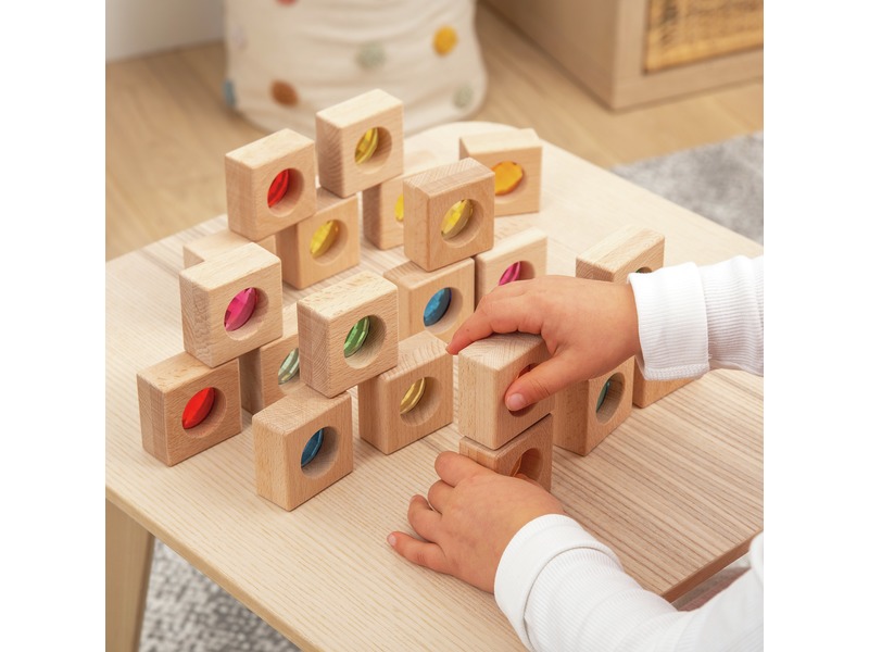 Holzbausteine Kaleidoskop mit Tasche, 20 Stück, ab 10 Monaten