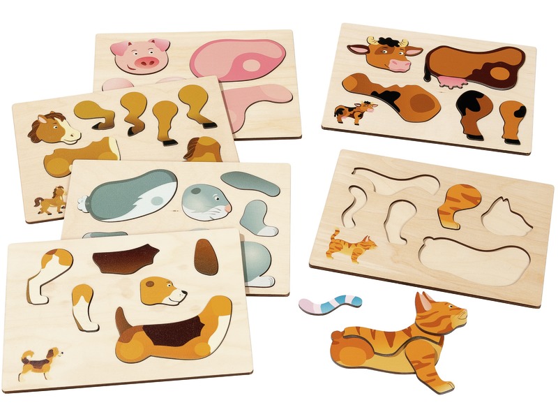 3D-Magnetpuzzle-Koffer Bauernhoftiere, 6 Puzzles aus Holz, ab 3 Jahren