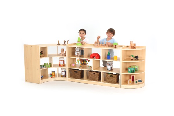 Kinder-Regal, Raumteiler, hoch, Ecke, 3 Fächer, 39x39x80 cm, Ahorn