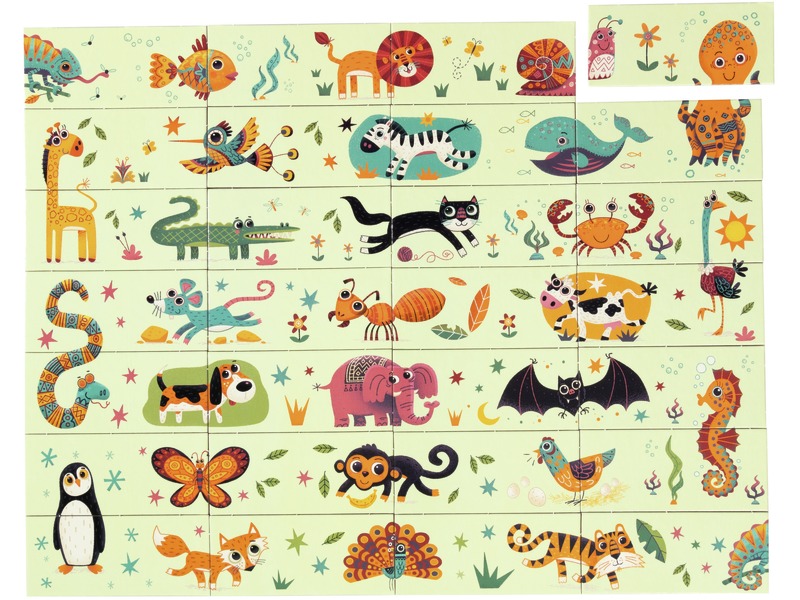 Domino-Puzzle Tiere mit 28 Dominosteinen, ab 3 Jahren