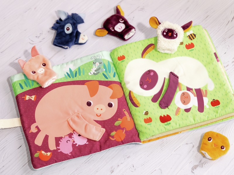 Aktivitätenbuch Tierbabys aus Stoff mit 5 Handpuppen, ab 1 Jahr