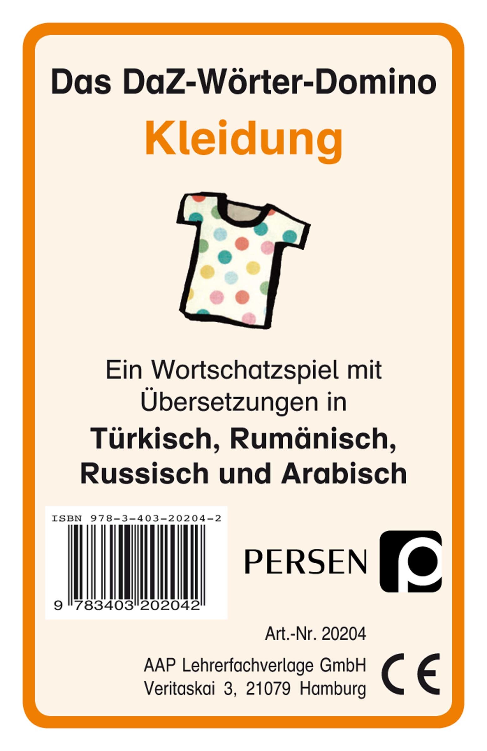 Das DaZ-Wörter-Domino: Kleidung, Kartenspiel, 1.-4. Klasse