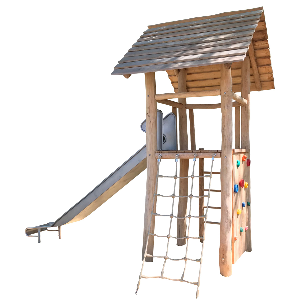 4 Eck Spielturm mit Anbauten ohne Stahlanker, Platzbedarf 410 x 230 x 330 cm