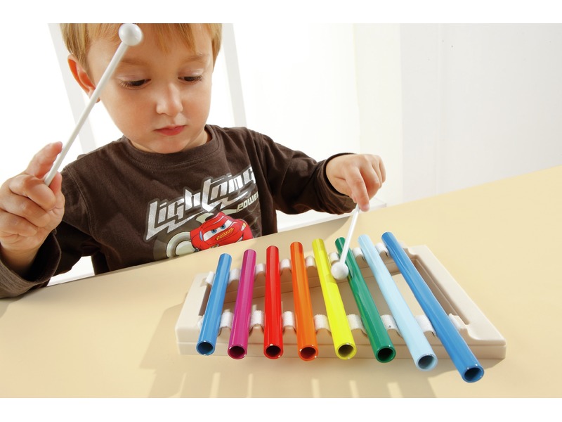 Röhrenglockenspiel mit 8 Aluminiumrohren und 2 Schlägeln, ab 3 Jahren