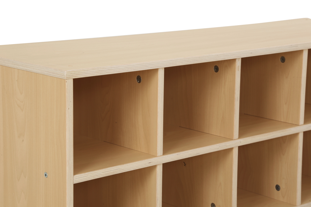 Kinder-Schuhregal, niedrig, 10 Fächer, 110x30x40 cm, Ahorn