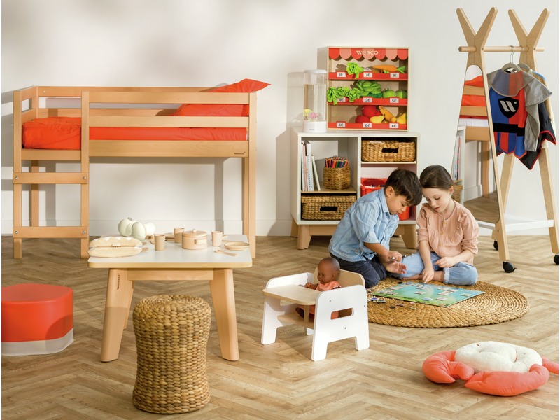 Marktstand-Spielkoffer mit 48 Mini-Lebensmitteln, ab 2 Jahren, koralle