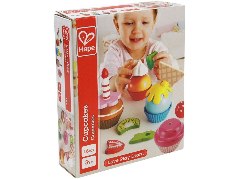 Cupcakes aus Holz zum Verzieren, Spiellebensmittel, 18 Teile, ab 3 Jahren
