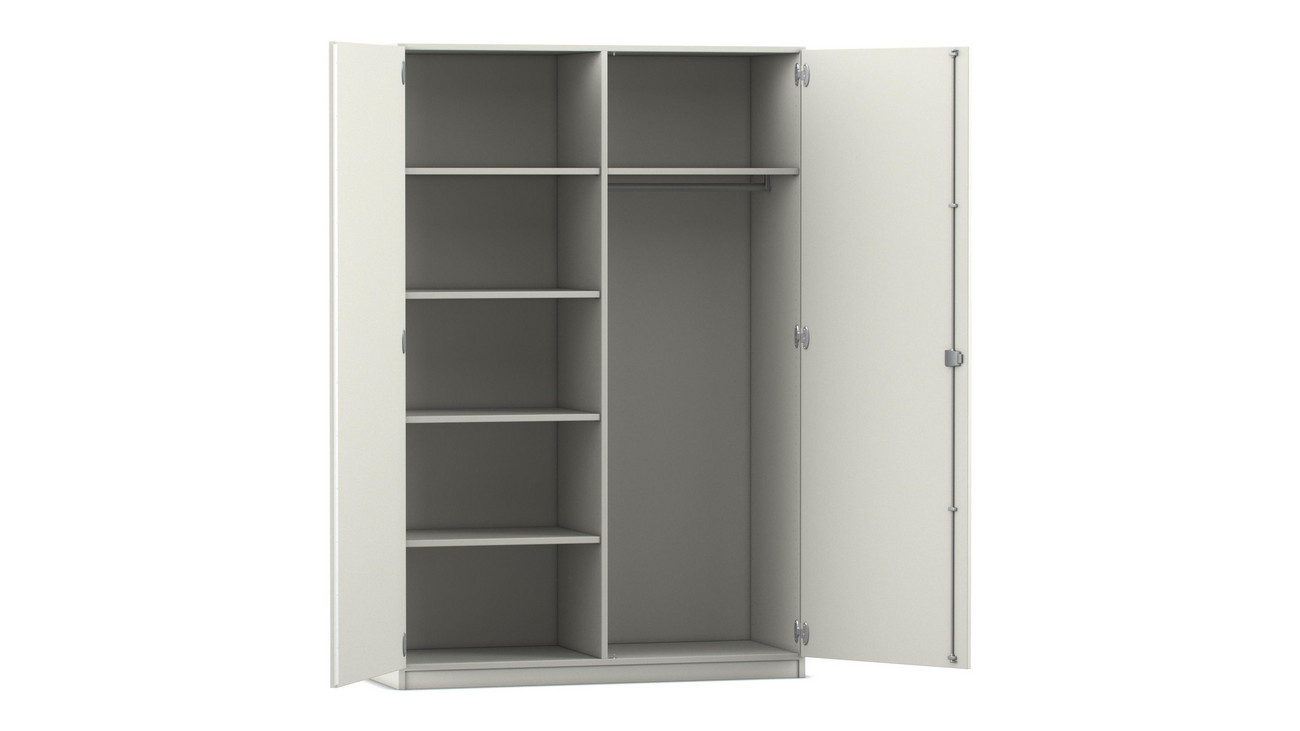 Flexeo® Garderobenschrank mit einer Garderobe und 6 Fächern, weiß, 60 cm Tiefe, Bogengriff mit Schloss