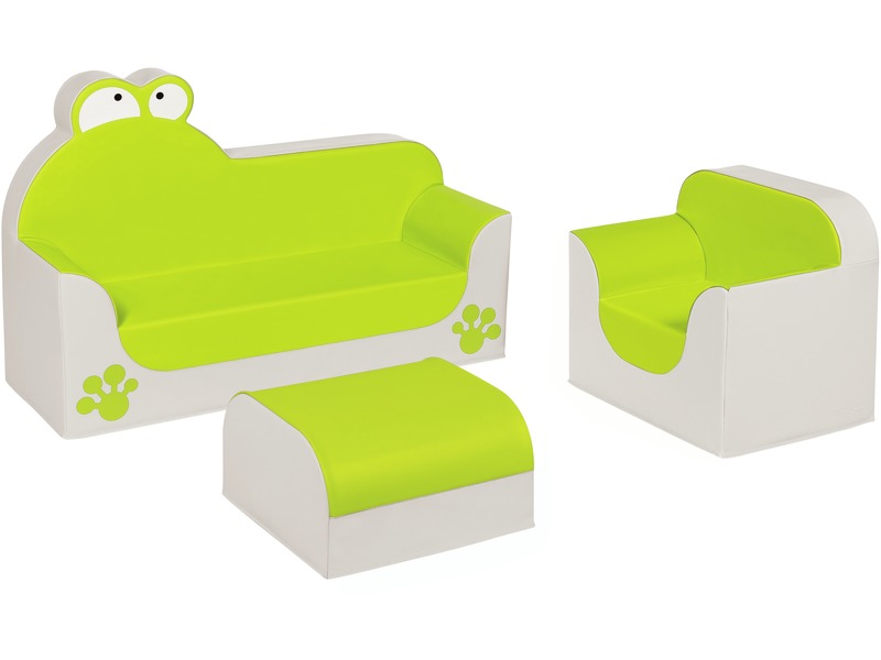 Sitzgruppe Club Frosch mit Sofa, Sessel und Bodenhocker, hellgrün/elfenbein