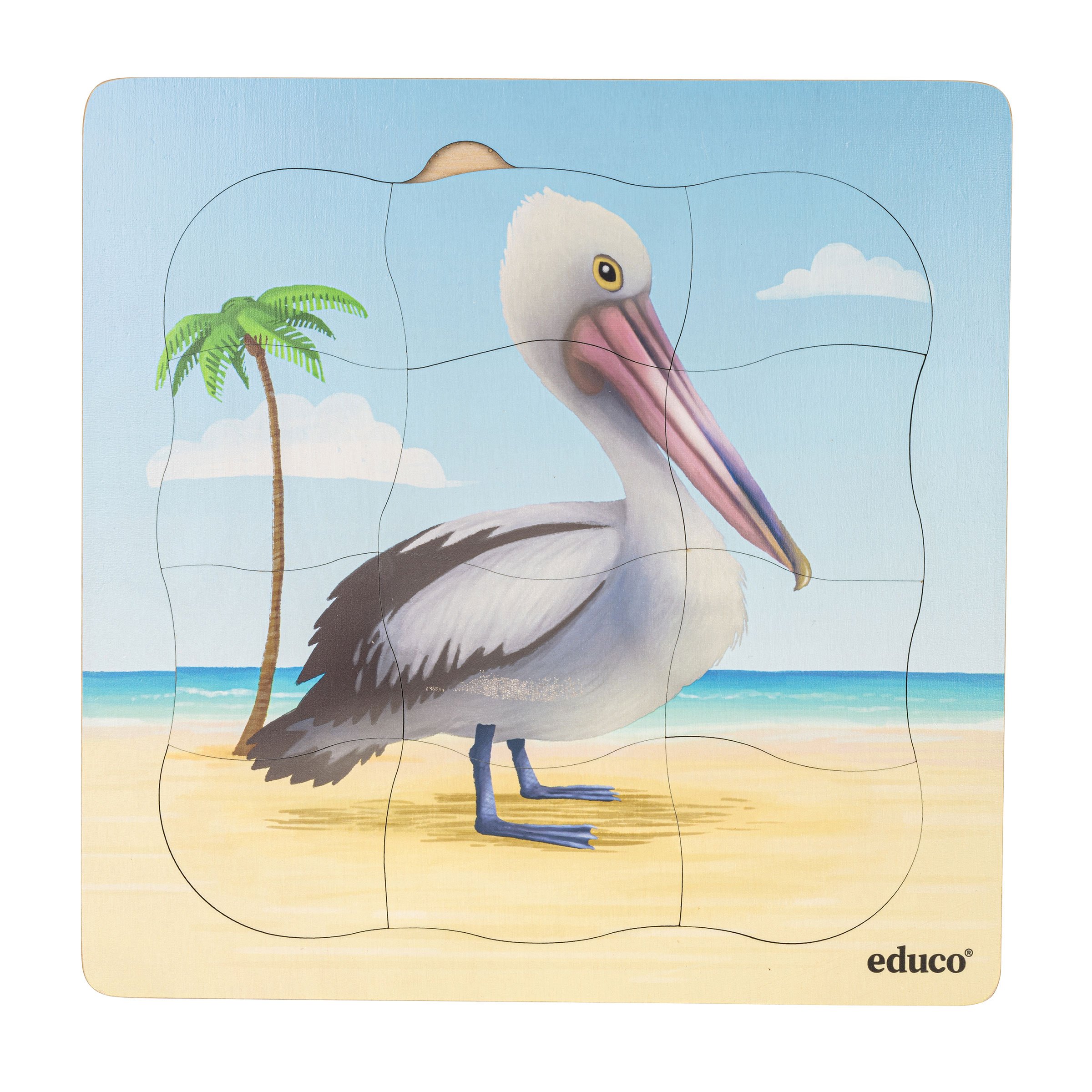 Schichtenpuzzle Am Strand – Pelikan wächst, 31 Teile, Holz