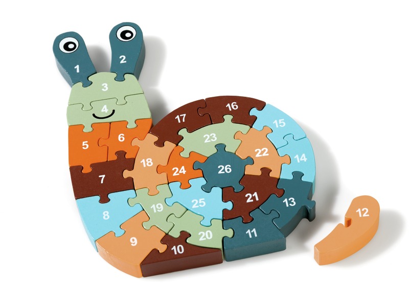 Lernpuzzle Zahlen und Buchstaben Schnecke aus Holz, ab 3 Jahren
