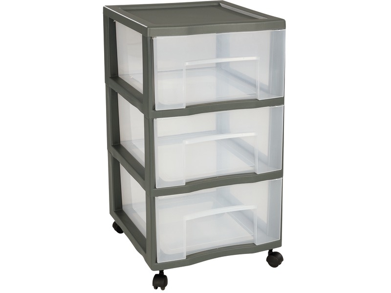 Schubladencontainer mobil mit 3 transparenten Schubladen, je ca. 15 Liter
