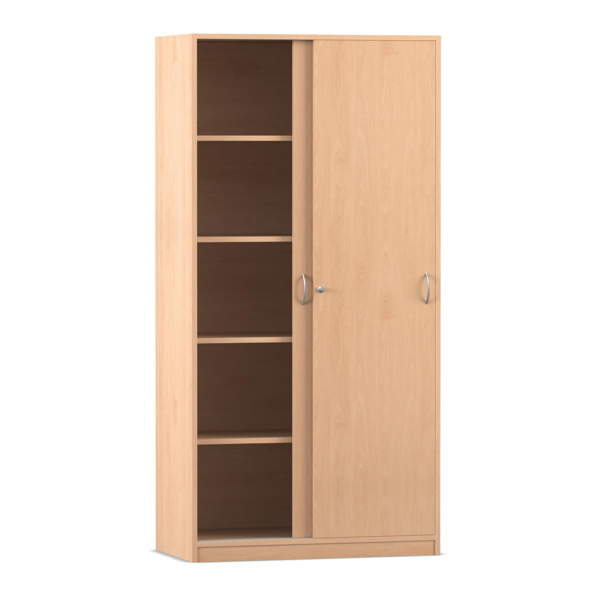 Flexeo® Schiebetürenschrank, Buche hell, 5 Fächer, 2 Türen, Tiefe 48 cm