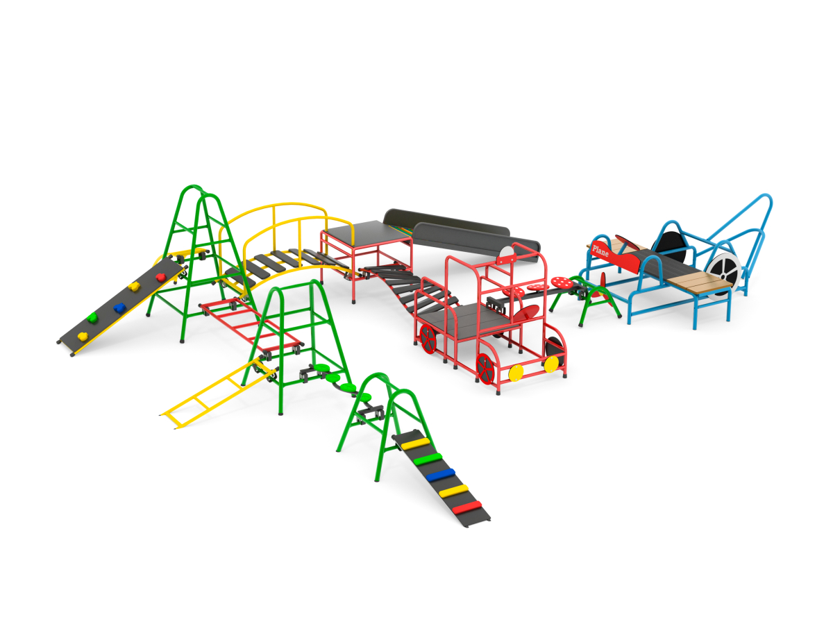Modulares Spielgerät, Kletter- und Balancierparcour, Komplettset, 15-teilig, Outdoor, OXYGYM