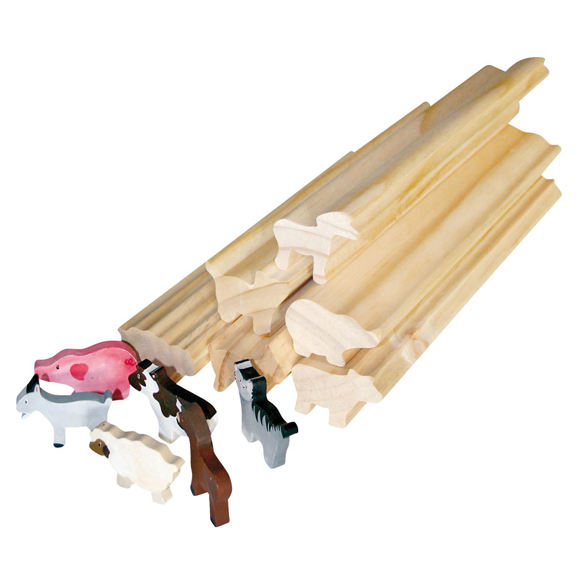 Profilholz Bauernhoftiere 6er Set, 6 Stangen 5 x 30 cm, Figuren zum Basteln