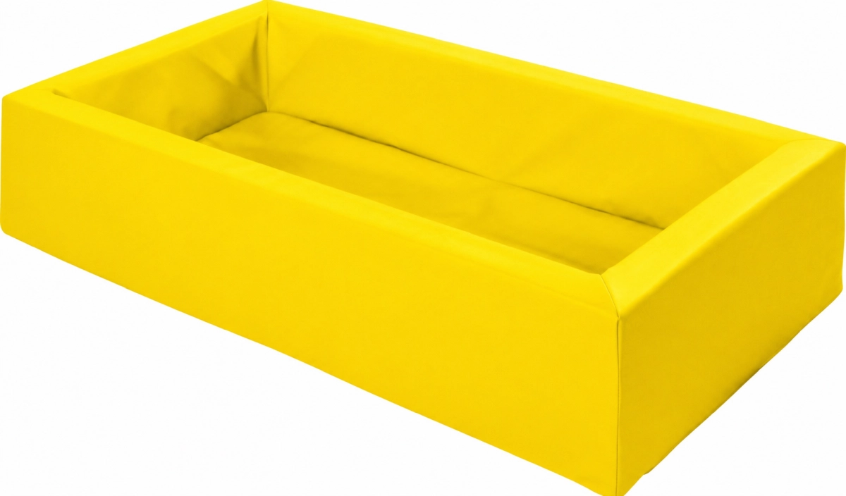 Kinder-Schaumstoffbett klein, gelb, Qualitäts-Kunstleder, stapelbar, Krippe, 113 x 63 x 25 cm