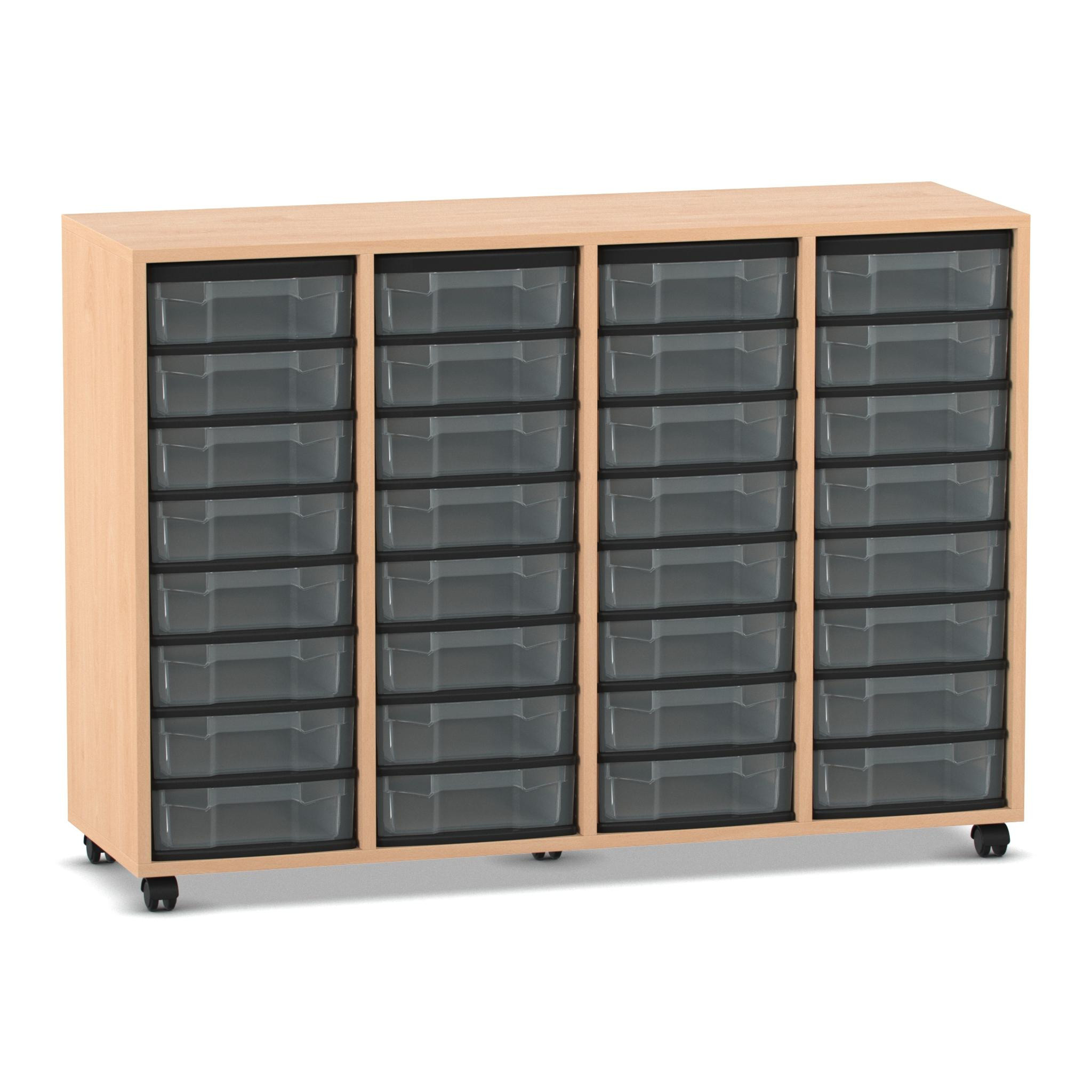 Flexeo® Regal Buche hell, HxBxT: 92,3 x 130,7 x 40,8 cm, 4 Reihen, 32 kleine Boxen transparent, Stellfüße