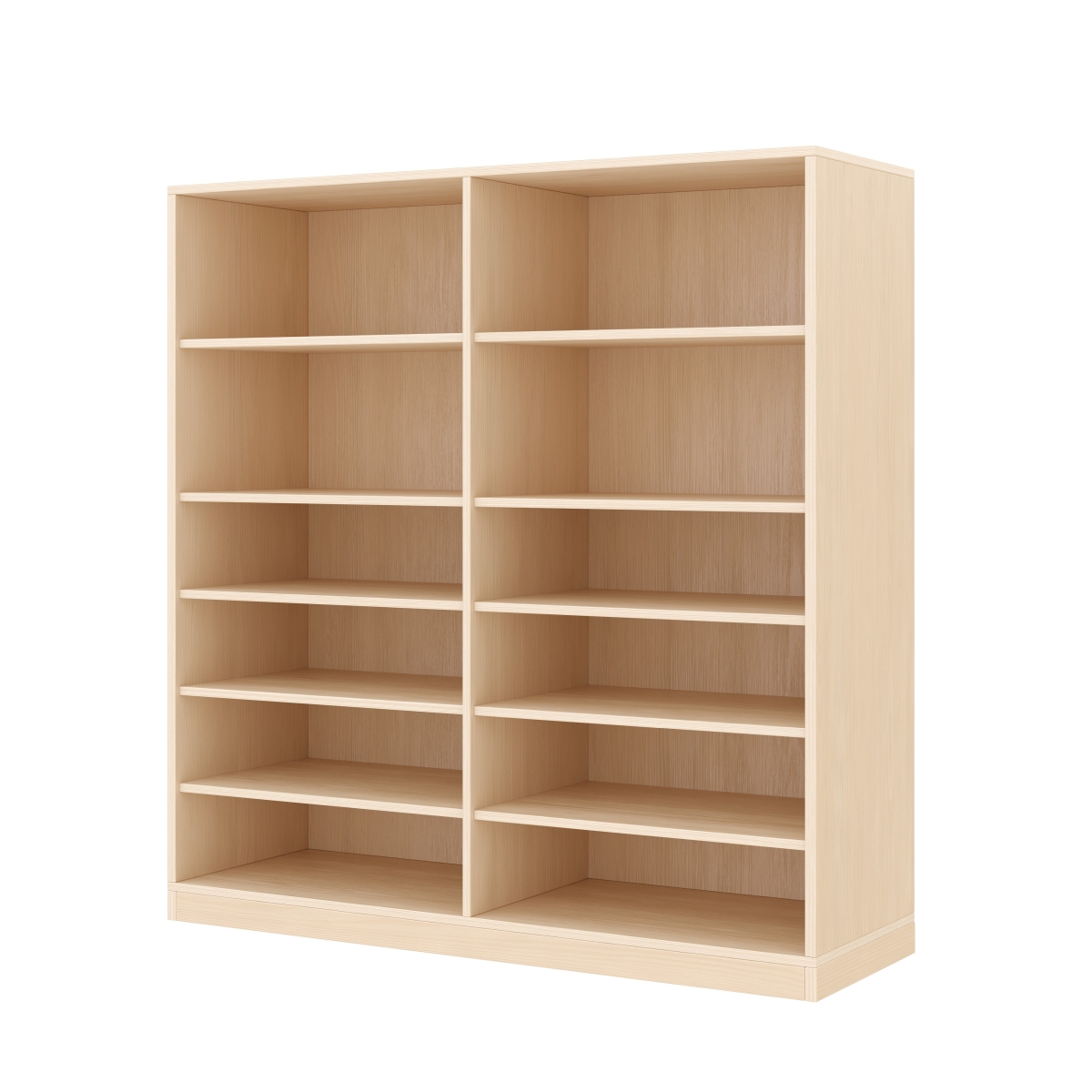 Regalschrank, mittelhoch, 12 Fächer, mit Holzsockel, 120x39x120 cm, Ahorn