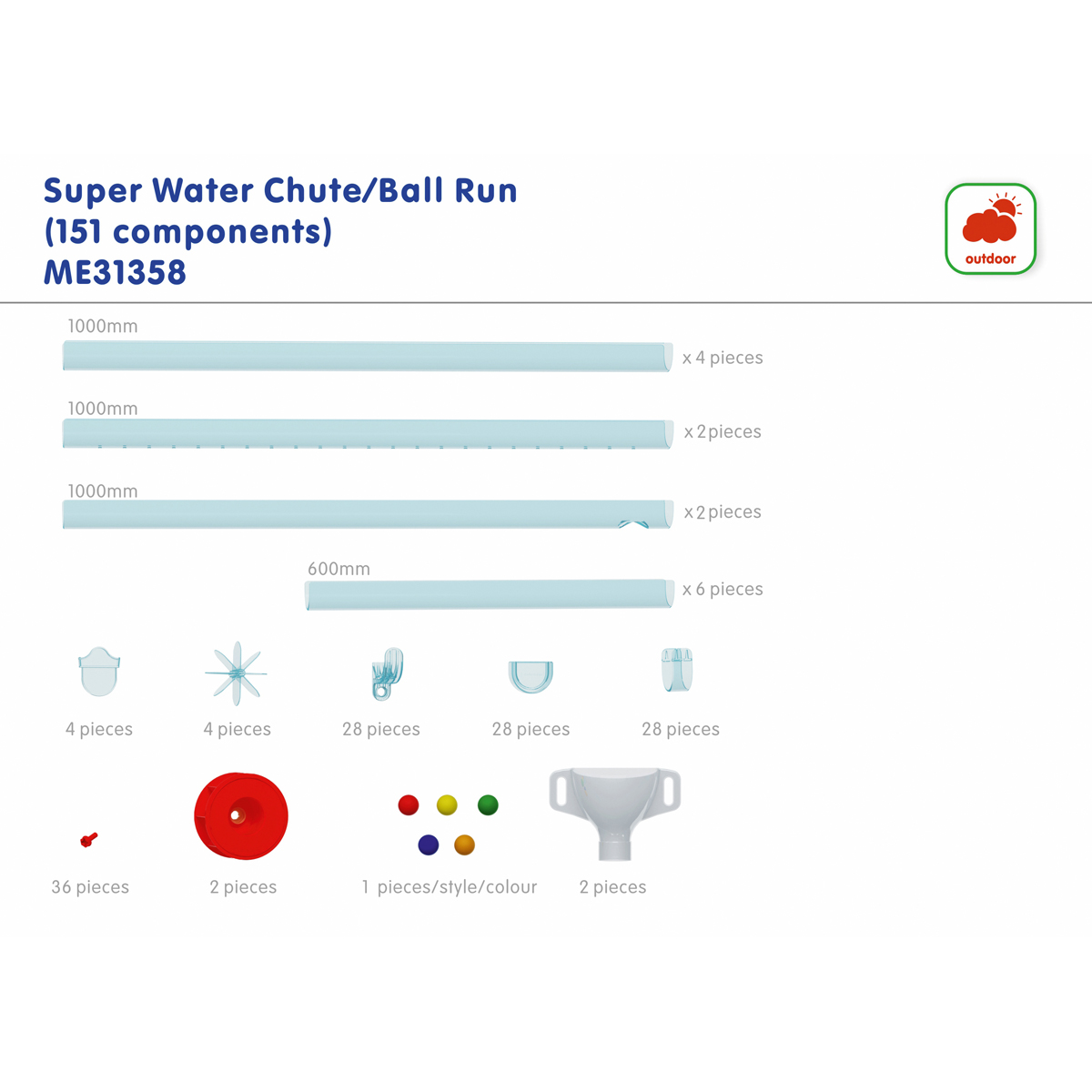 Wasserrutsche Ballbahn Set 151 Teile, längste Bahn 100 cm, ab 3 Jahre