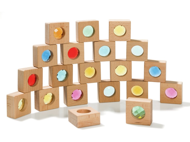 Holzbausteine Kaleidoskop mit Tasche, 20 Stück, ab 10 Monaten