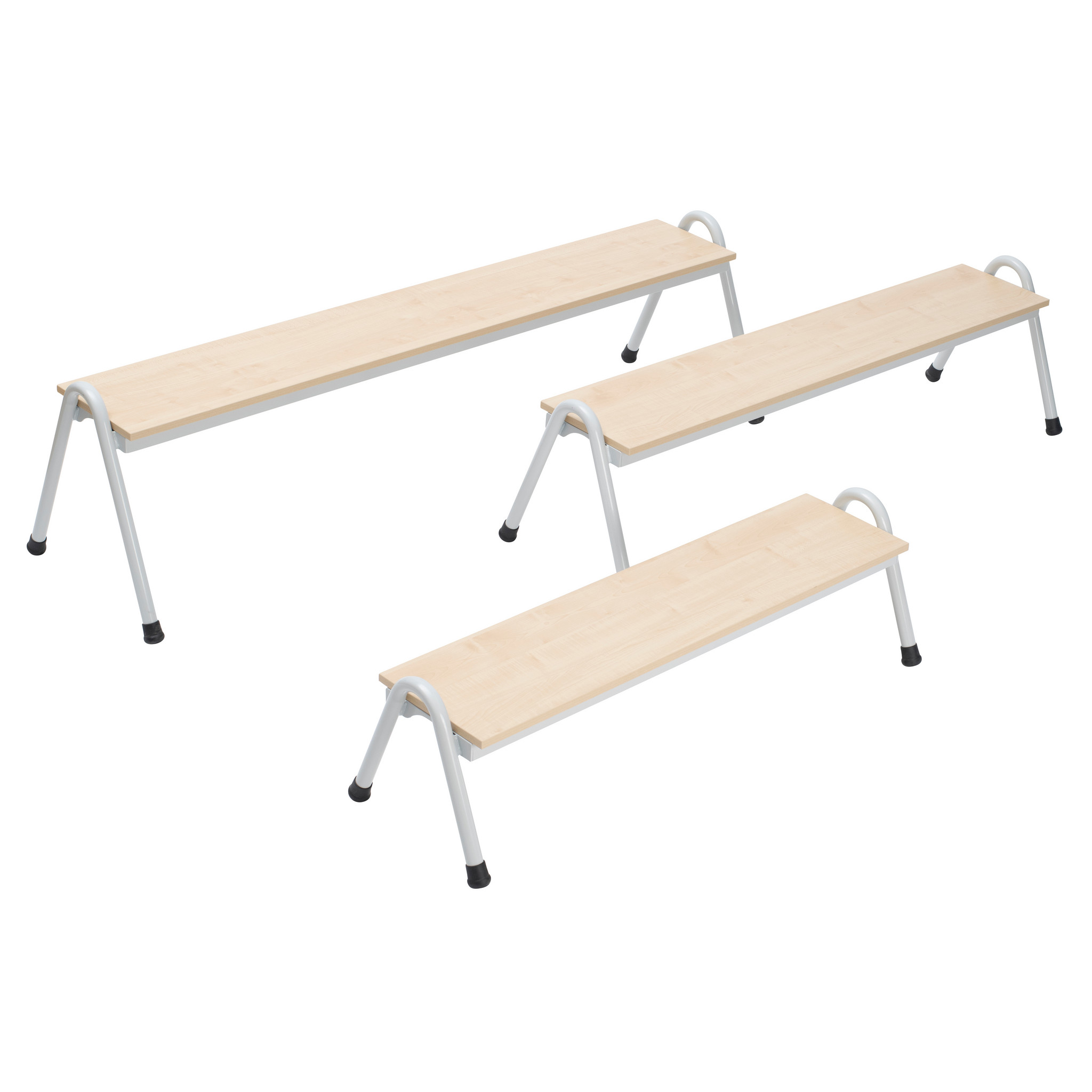 Stapelbank, Buche hell, Sitzhöhe 46 cm, Breite 120 cm, Stahlfarbe Weißaluminium
