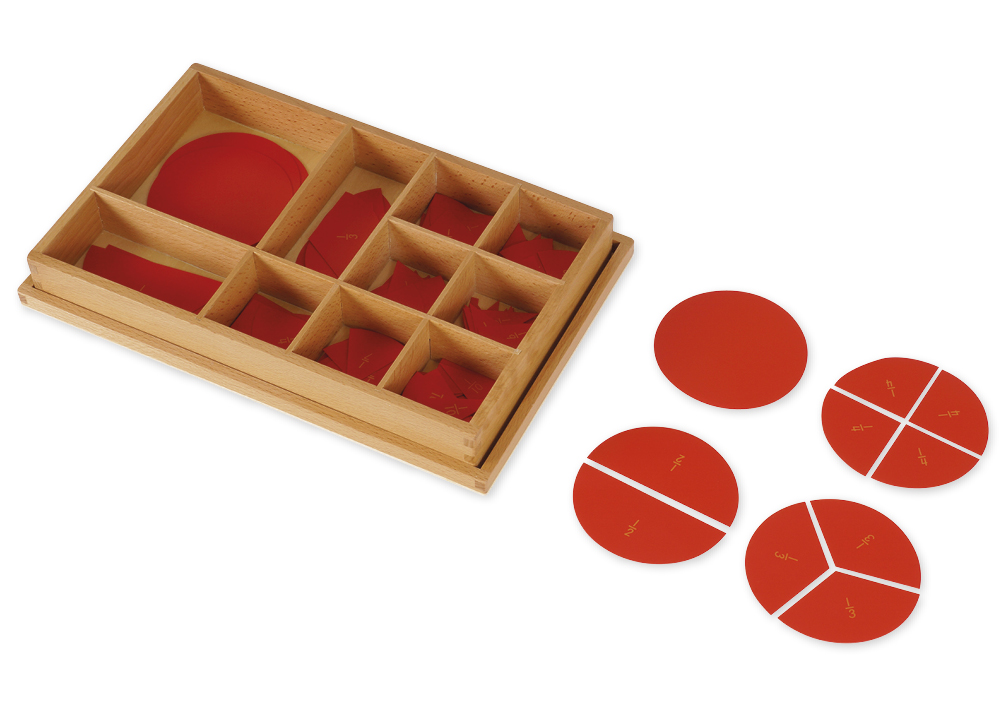 Montessori Kasten mit Bruchrechenkreisen aus Kunststoff