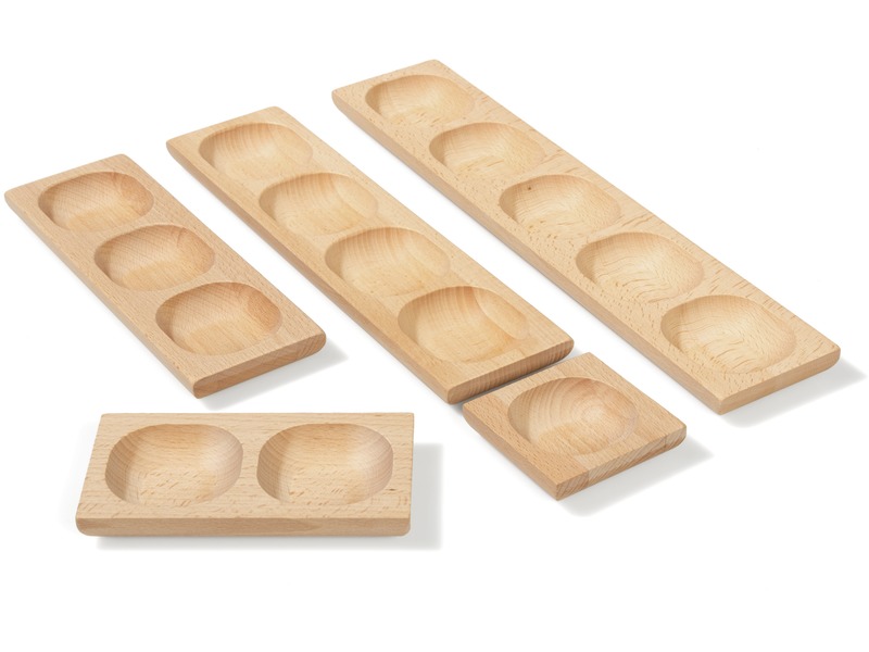 Sortierschalen aus Holz mit 1 bis 5 Fächern, 5 Stück, ab 18 Monaten, natur