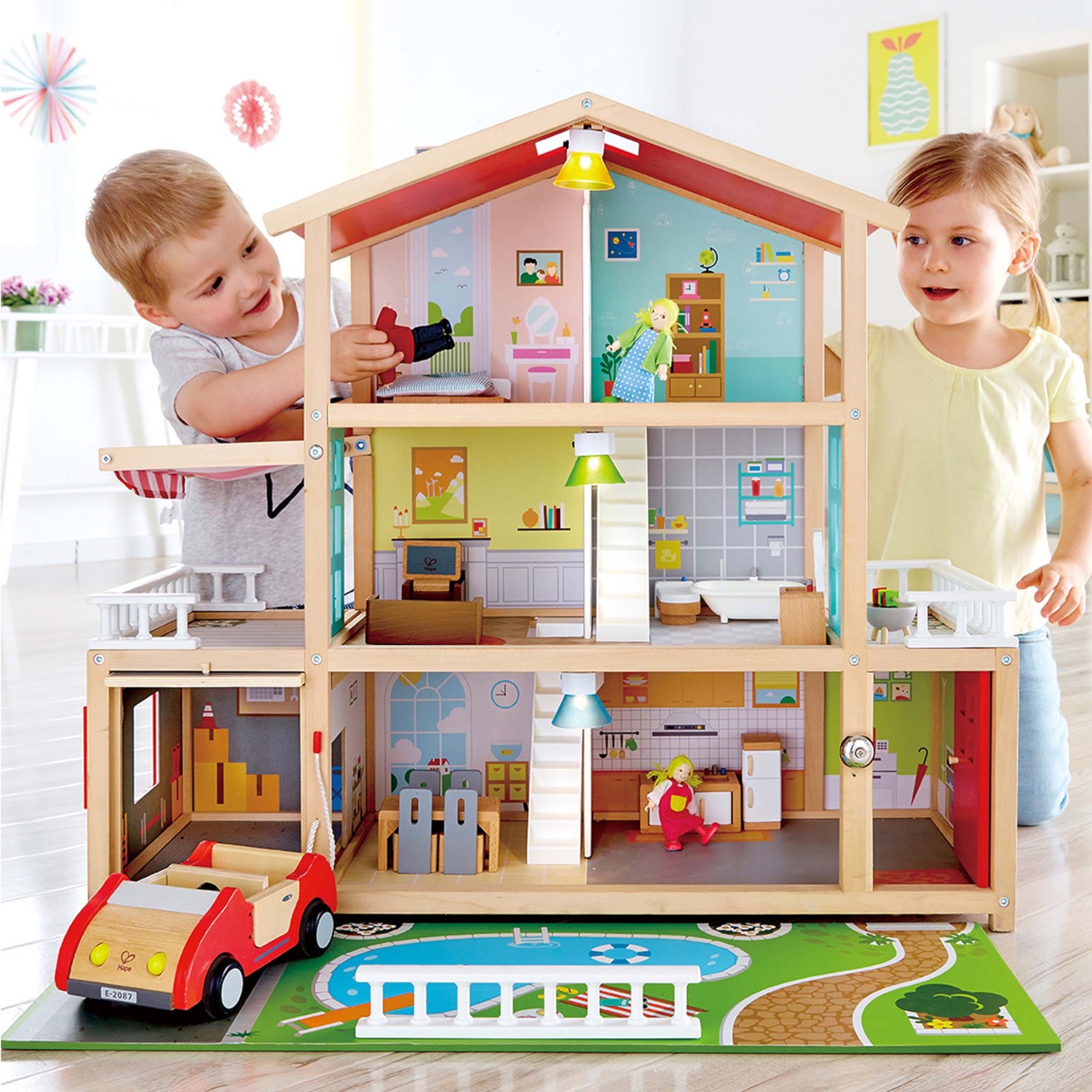 Puppenhaus Familien-Stadthaus, 80 x 28,5 x 72,5 cm