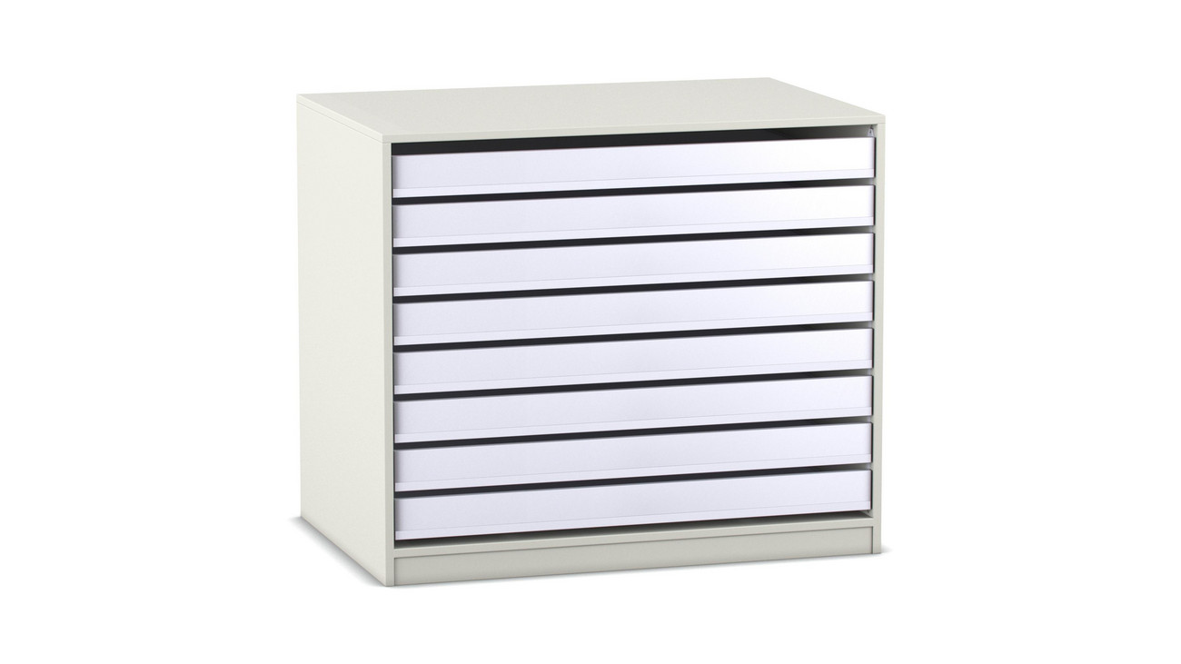 Flexeo® Papier- und Bilderschrank, weiß, 8 große Auszüge, HxBxT: 99,1 x 115 x 78 cm