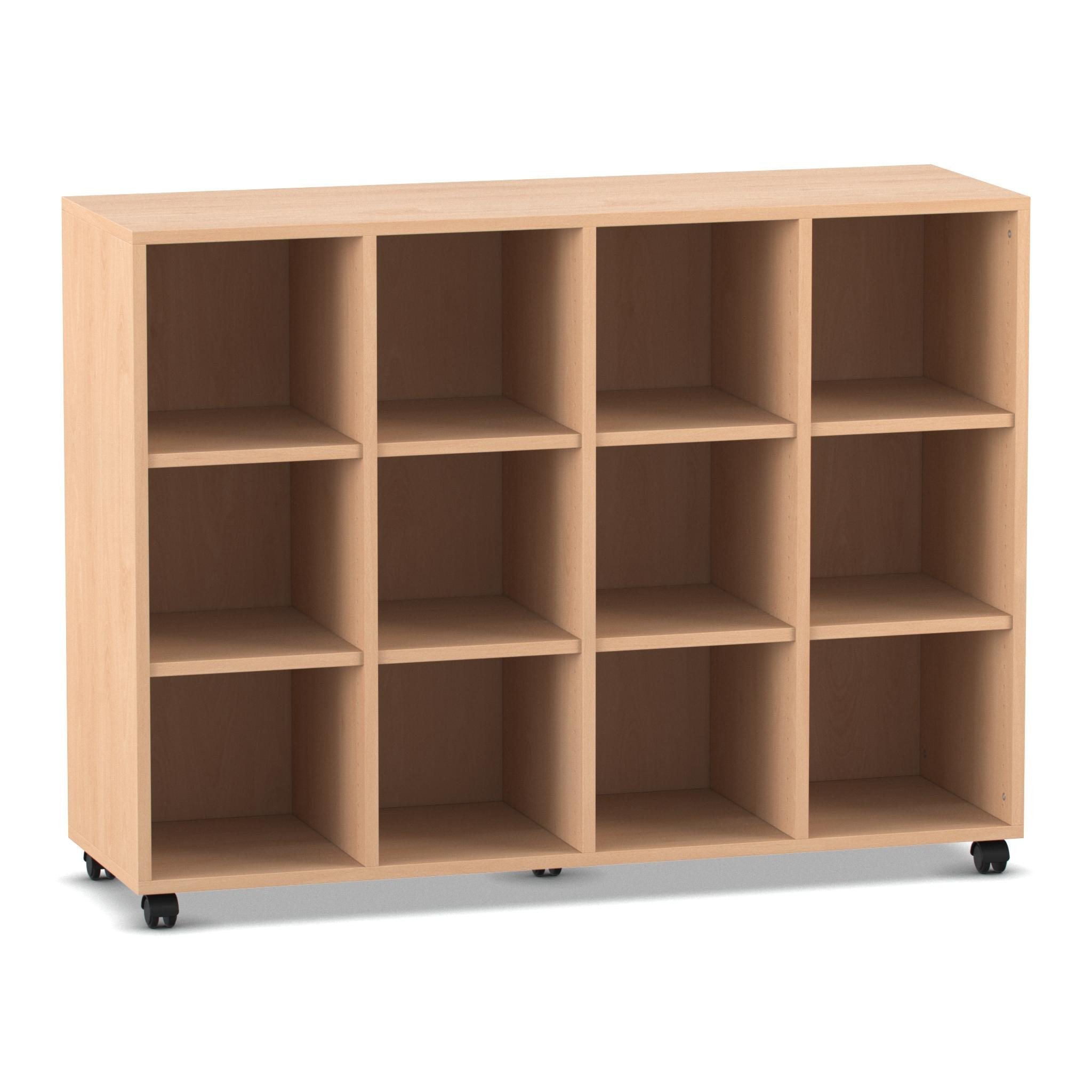 Flexeo® Regal, Buche hell, 4 Reihen, 12 Fächer, HxBxT: 98 x 130,7 x 40,8 cm, Rollen