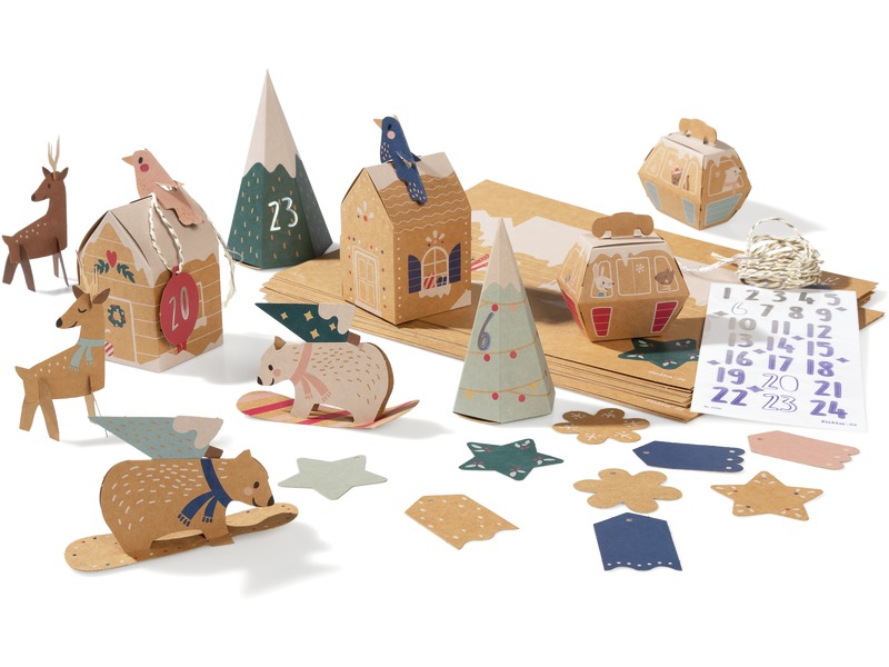 Adventskalender zum Basteln Weihnachtsdorf mit 24 Nummern, ab 3 Jahren
