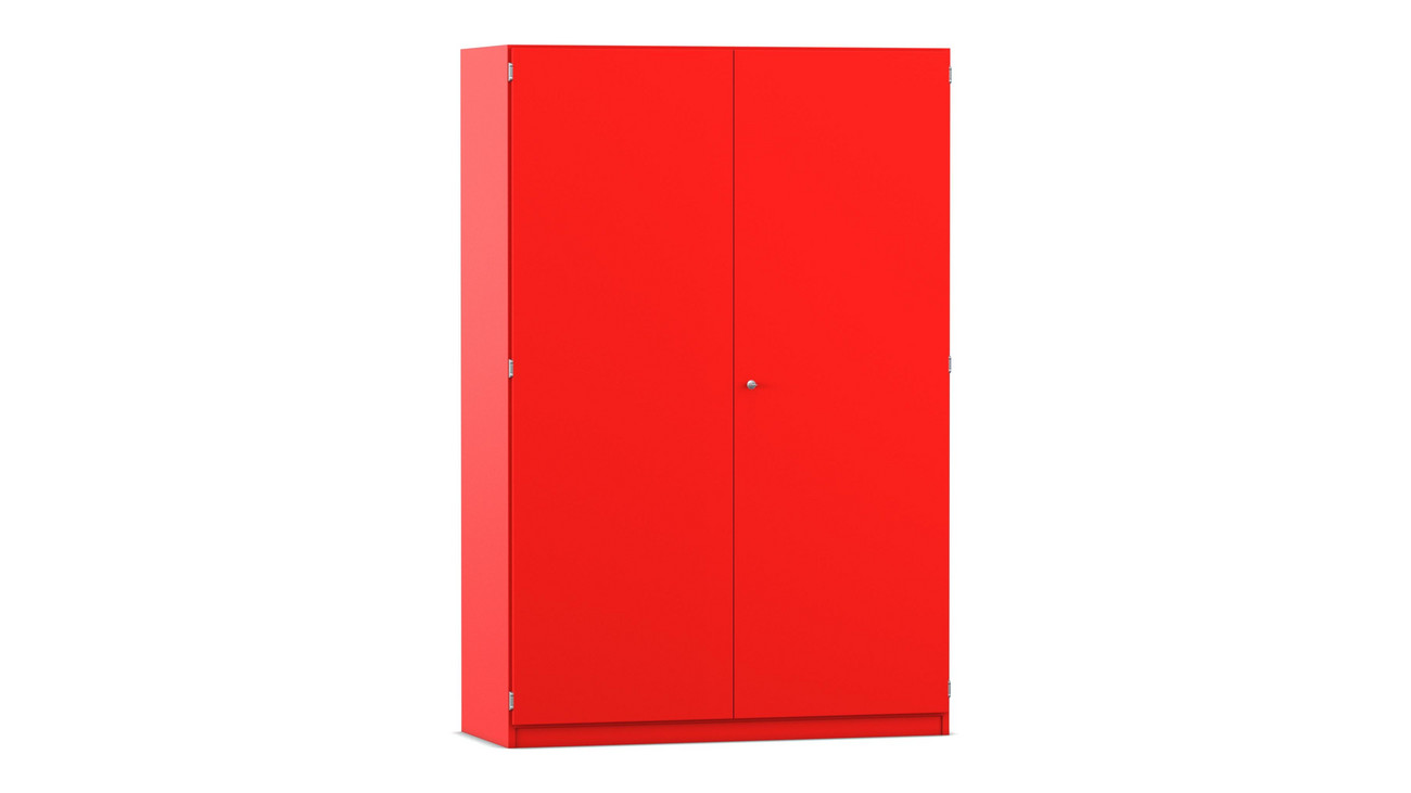 Flexeo® Garderobenschrank mit einer Garderobe und 6 Fächern, rot, 50 cm Tiefe, Bogengriff mit Schloss